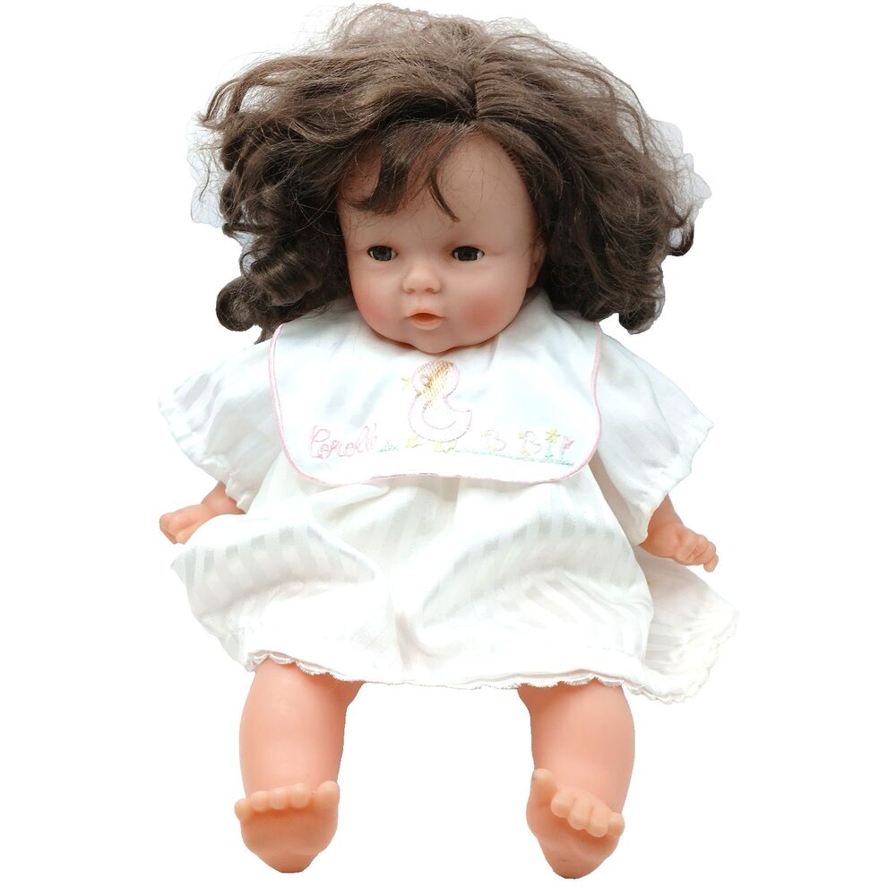 Vtg Corolle Girl Baby Doll White Dress Blue Eyes Brown Hair 14.5" Tall France
